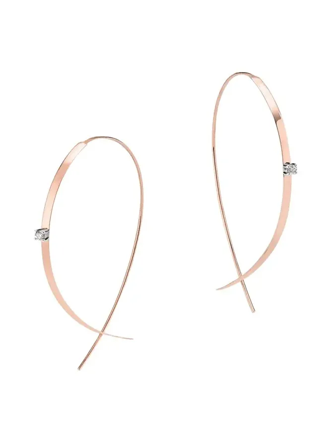 14K Gold Small Flat Diamond Hoop Earrings 14K Gold Small Flat Diamond Hoop Earrings