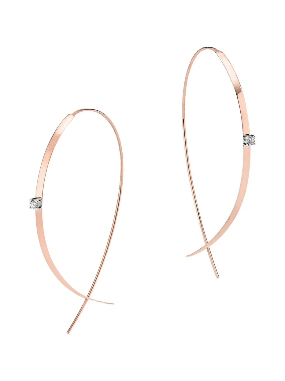 14K Gold Small Flat Diamond Hoop Earrings