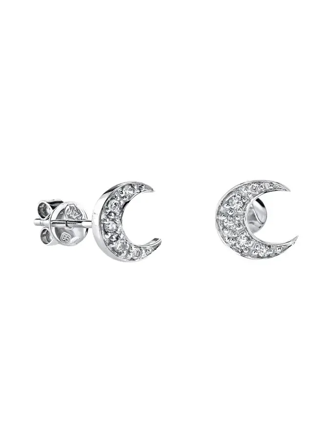 14k Pave Diamond Crescent Moon Single Stud Earring 14k Pave Diamond Crescent Moon Single Stud Earring