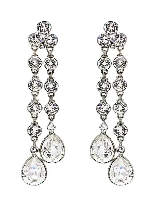 Double Teardrop Crystal Dangle Clip Earrings