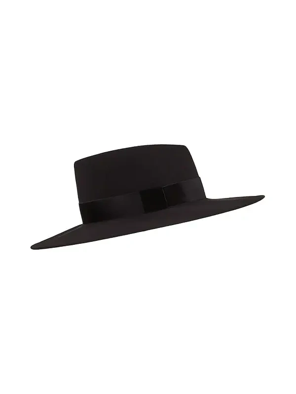 Harlowe Wool Panama Hat w/ Velvet Ribbon Harlowe Wool Panama Hat w/ Velvet Ribbon