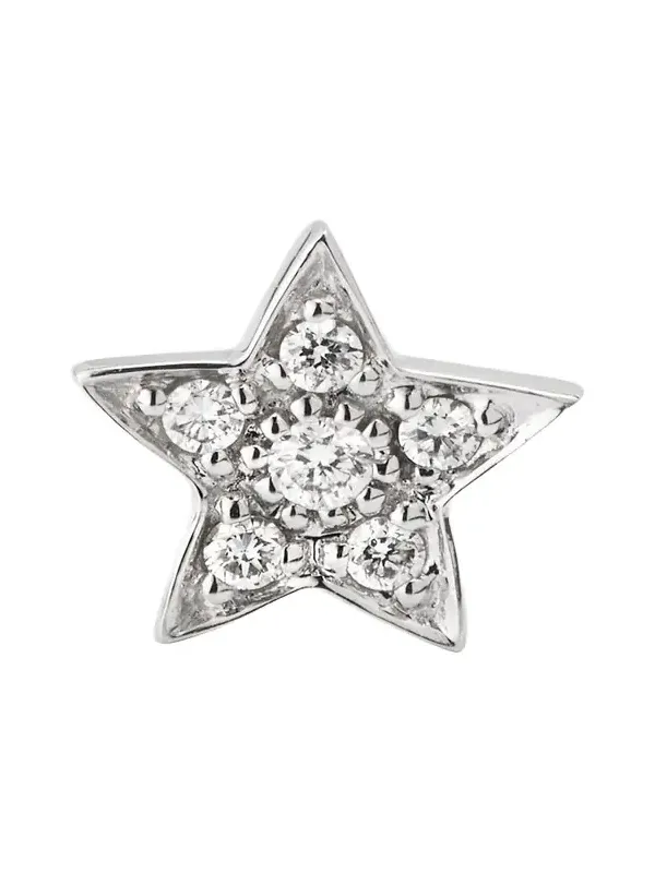 14k White Gold Pave Star Stud Earring, Single 14k White Gold Pave Star Stud Earring, Single
