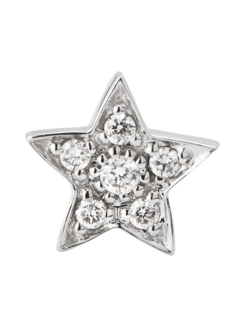 14k White Gold Pave Star Stud Earring, Single