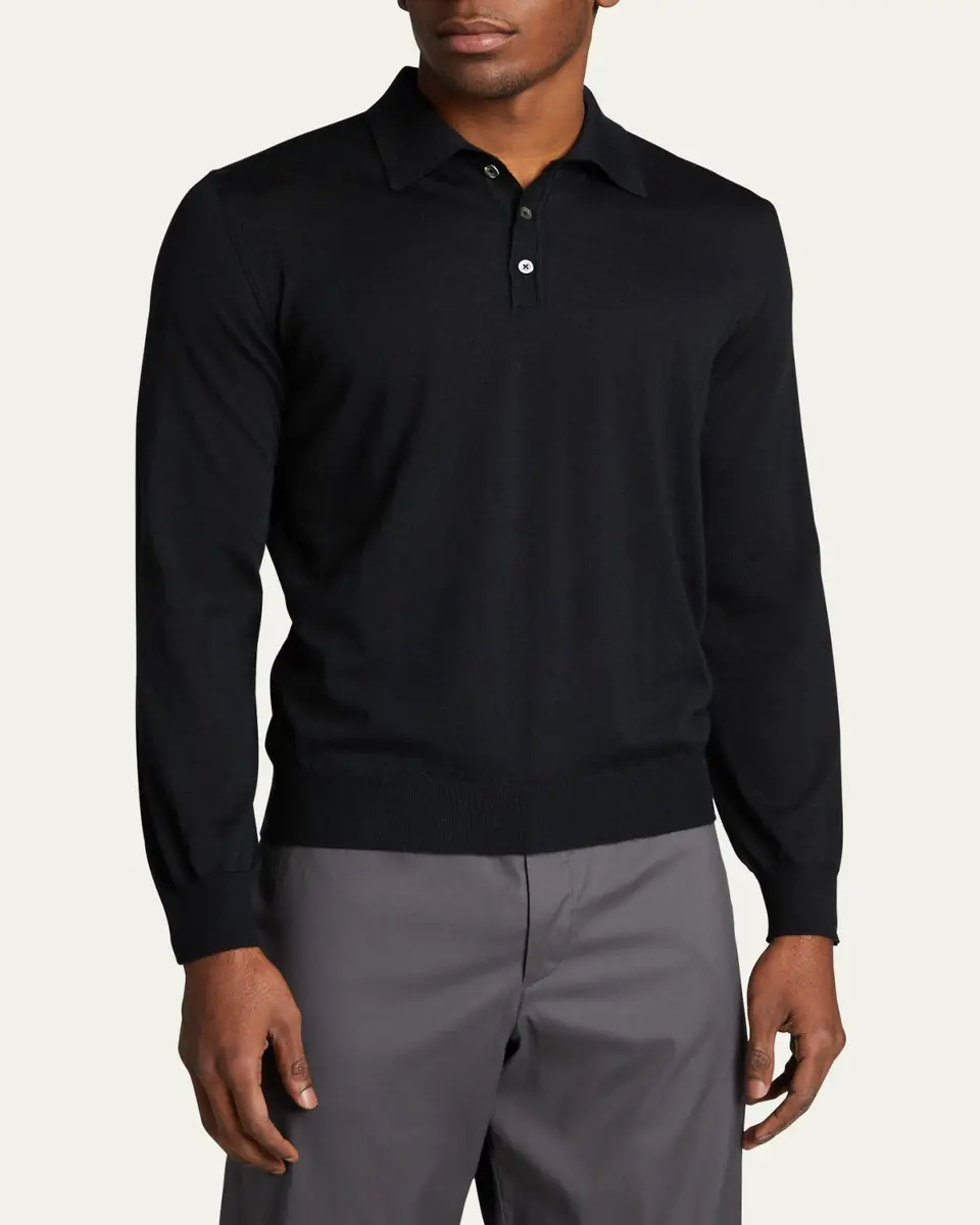 Bergdorf Goodman Long-Sleeve Cashmere Polo Sweater | Thumbnail 9