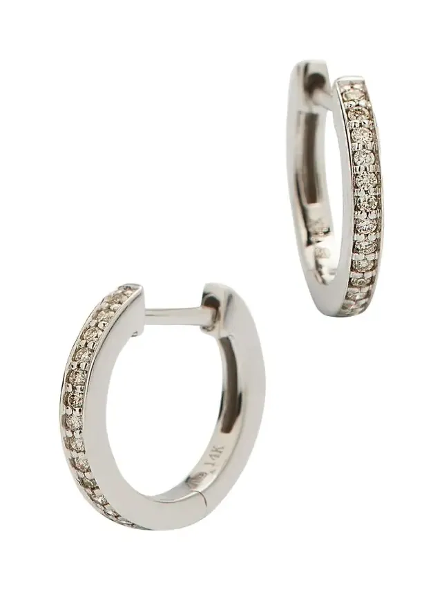 14k White Gold Diamond Huggie Hoop Earrings 14k White Gold Diamond Huggie Hoop Earrings