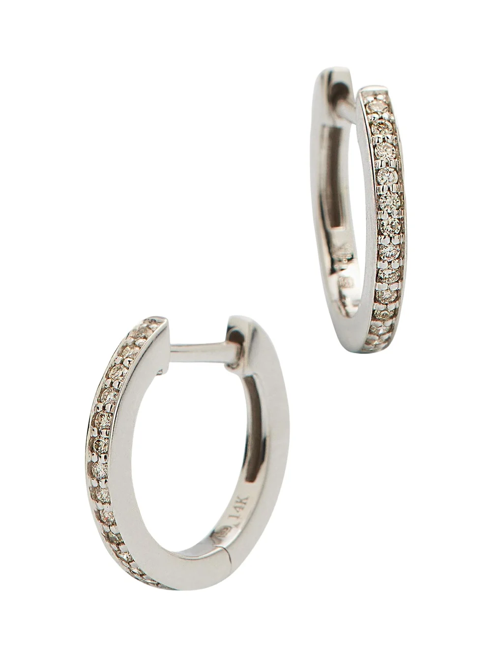 14k White Gold Diamond Huggie Hoop Earrings