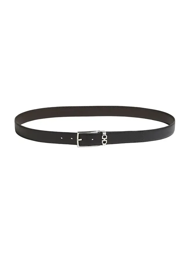 Men's Reversible Textured Leather Belt with Classic Buckle