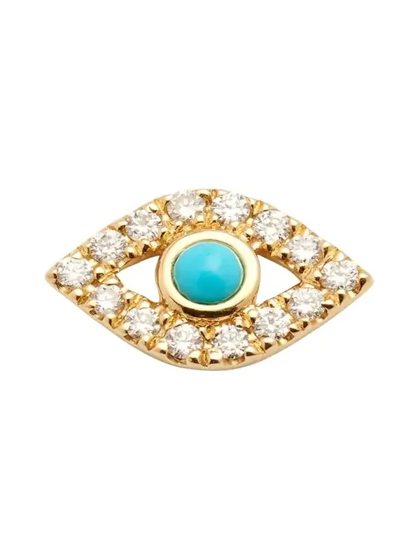 Small Turquoise Cabochon & Diamond Evil Eye Single Earring