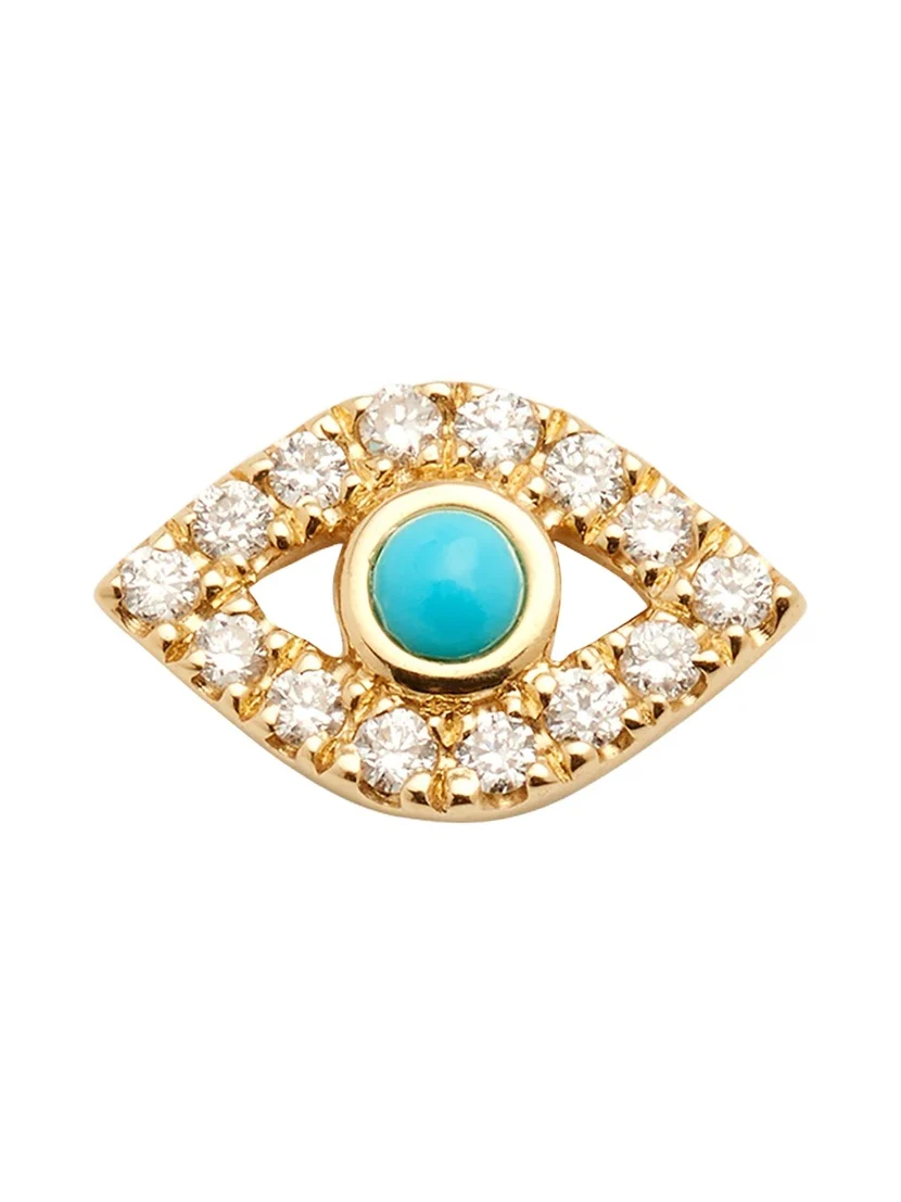 Small Turquoise Cabochon & Diamond Evil Eye Single Earring