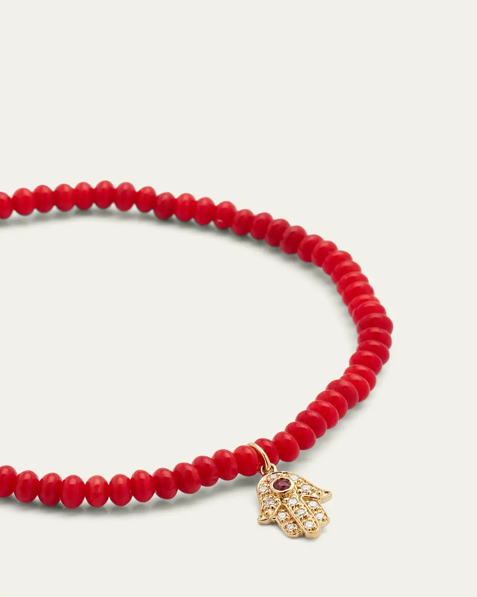 Sydney Evan 3mm Beaded Coral Bracelet with Diamond Hamsa Pendant | Thumbnail 3 Sydney Evan 3mm Beaded Coral Bracelet with Diamond Hamsa Pendant | Thumbnail 3