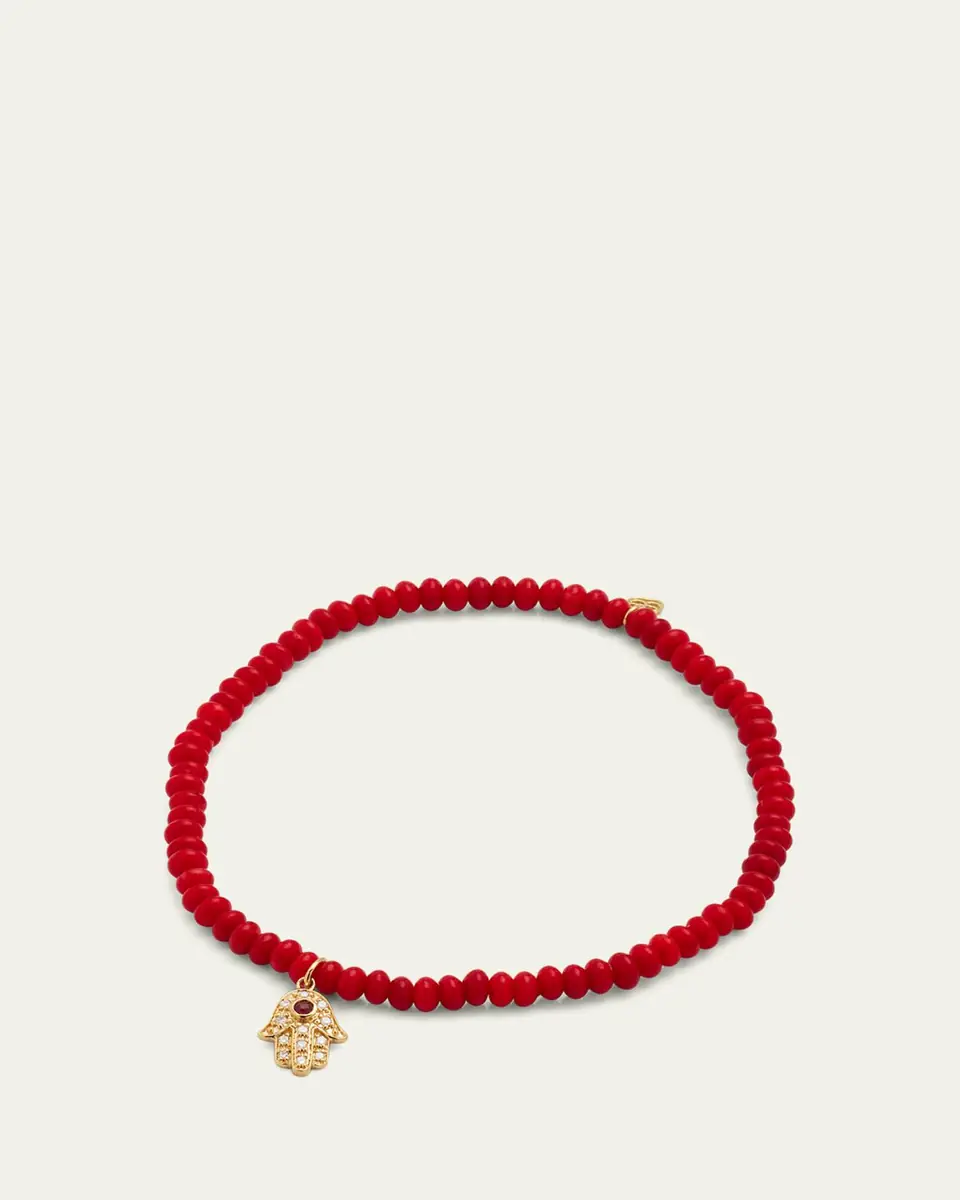 Sydney Evan 3mm Beaded Coral Bracelet with Diamond Hamsa Pendant | Thumbnail 4 Sydney Evan 3mm Beaded Coral Bracelet with Diamond Hamsa Pendant | Thumbnail 4