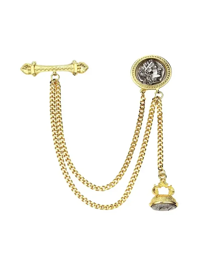 Double Chain Coin Brooch