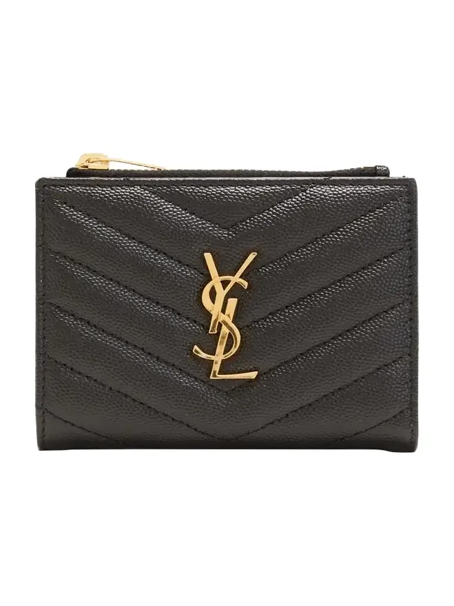 YSL Monogram Small Ziptop Wallet in Grained Leather YSL Monogram Small Ziptop Wallet in Grained Leather