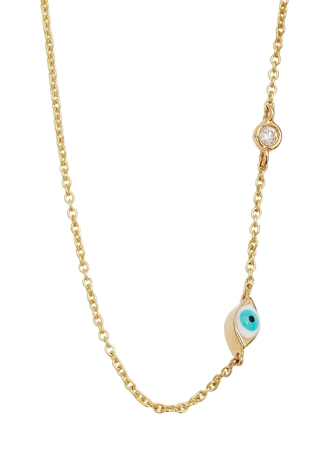 14k Gold Evil Eye Necklace with Single Diamond 14k Gold Evil Eye Necklace with Single Diamond