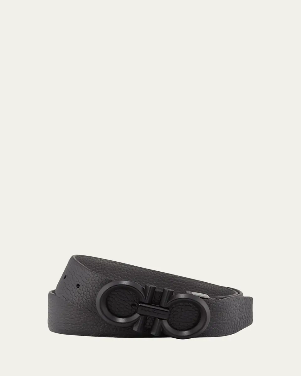 Ferragamo Men's Reversible Textured Leather Belt with Beveled Gancini Buckle | Thumbnail 2 Ferragamo Men's Reversible Textured Leather Belt with Beveled Gancini Buckle | Thumbnail 2