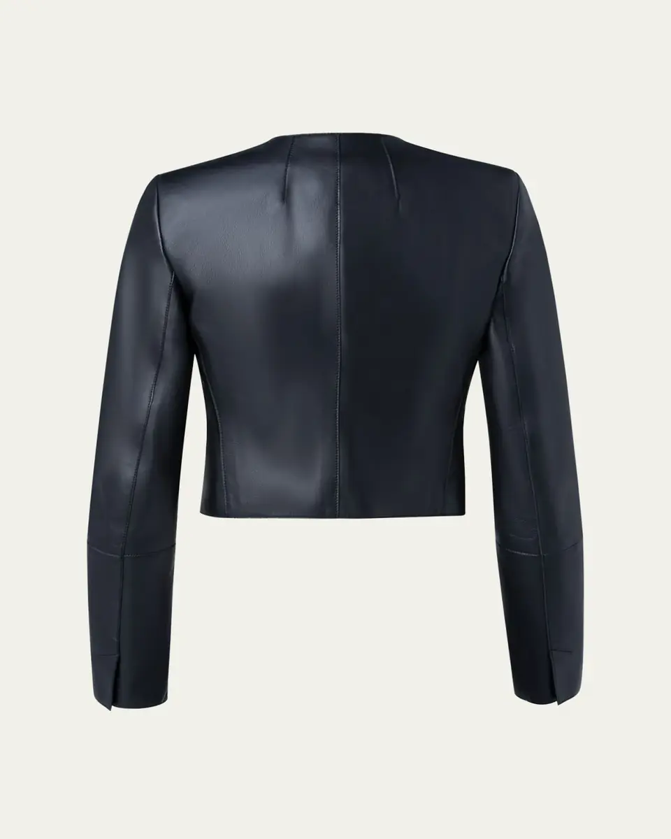 Akris Hasso Cropped Napa Leather Jacket, Black | Thumbnail 3