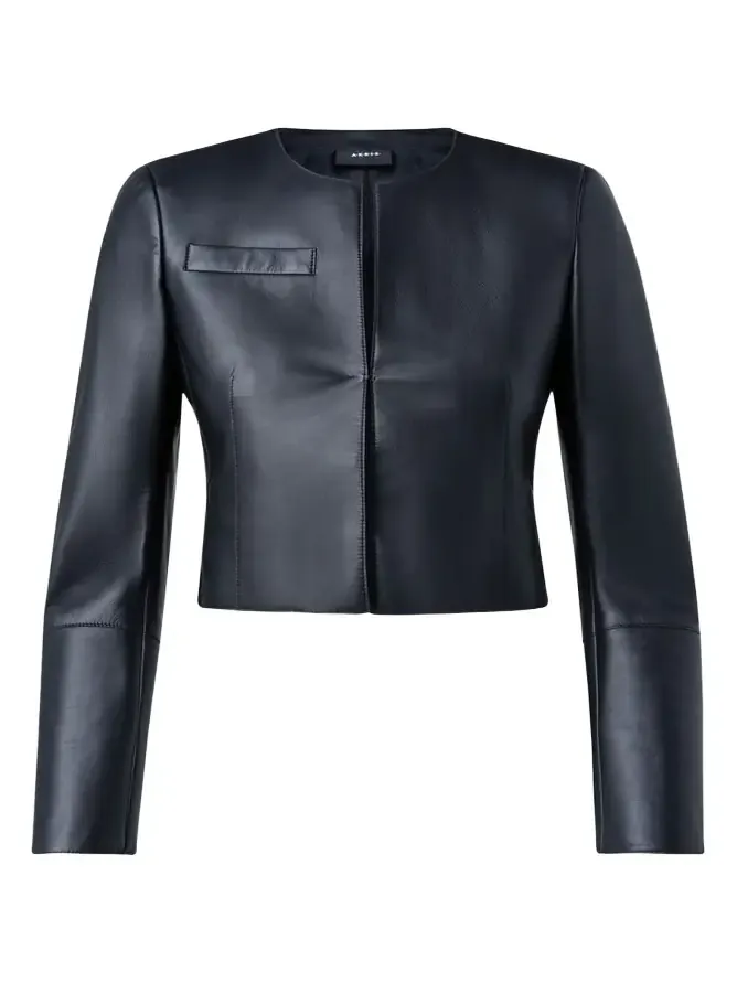 Akris Hasso Cropped Napa Leather Jacket, Black