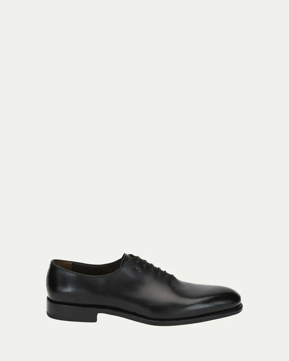 Ferragamo Men's Angiolo Tramezza Whole-Cut Leather Lace-Up Shoes | Thumbnail 3