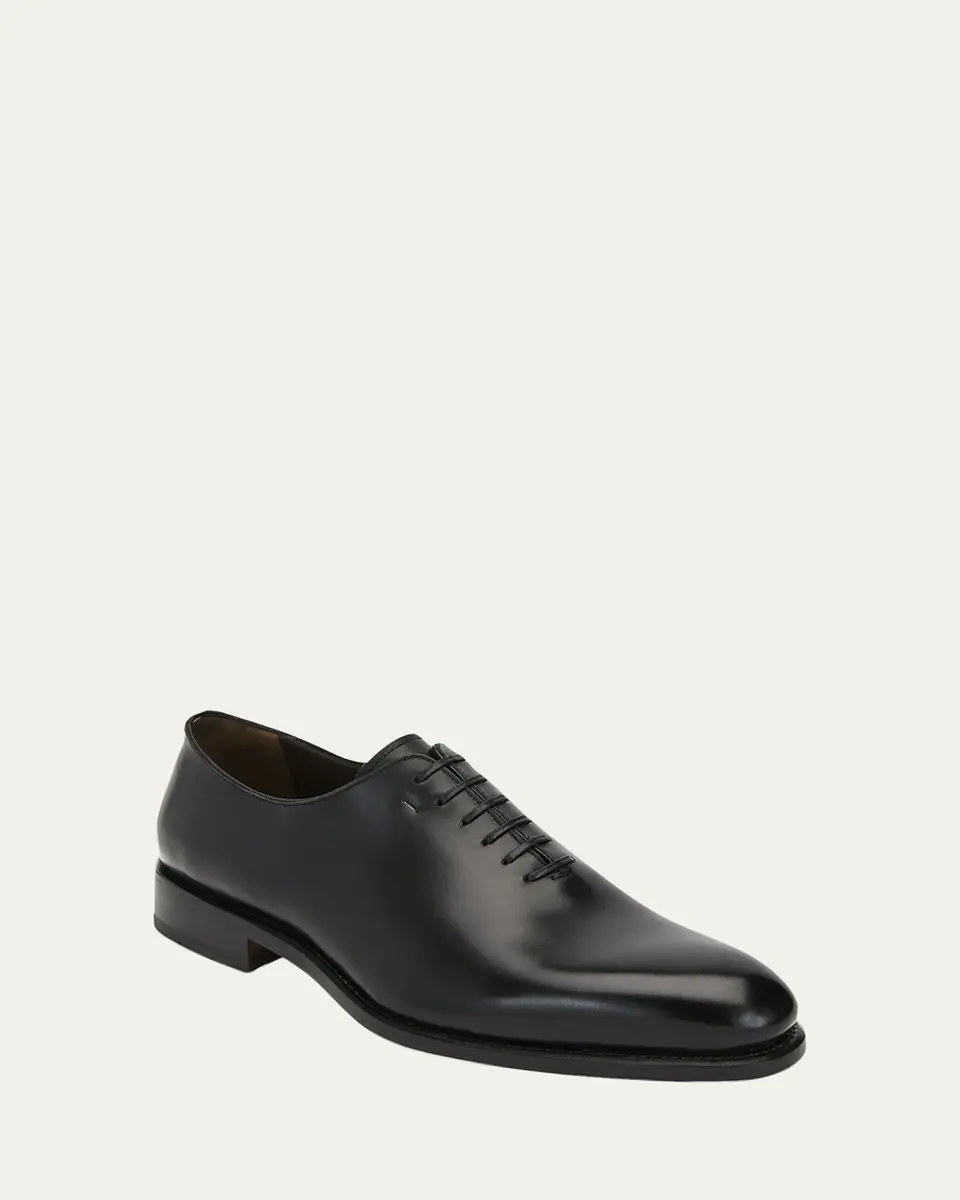 Ferragamo Men's Angiolo Tramezza Whole-Cut Leather Lace-Up Shoes | Thumbnail 4