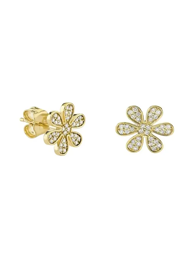 14K Gold Daisy Stud Earring with Diamonds