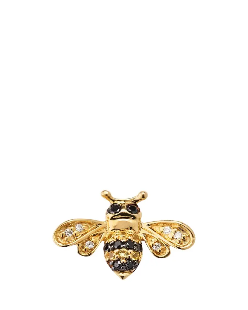 14k Gold Diamond & Sapphire Bee Stud Earring (Single) 14k Gold Diamond & Sapphire Bee Stud Earring (Single)