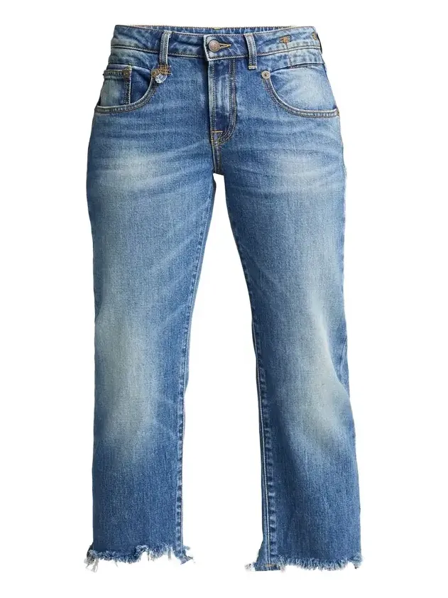 R13 Boy Straight Cropped Jeans w/ Ripped Hem