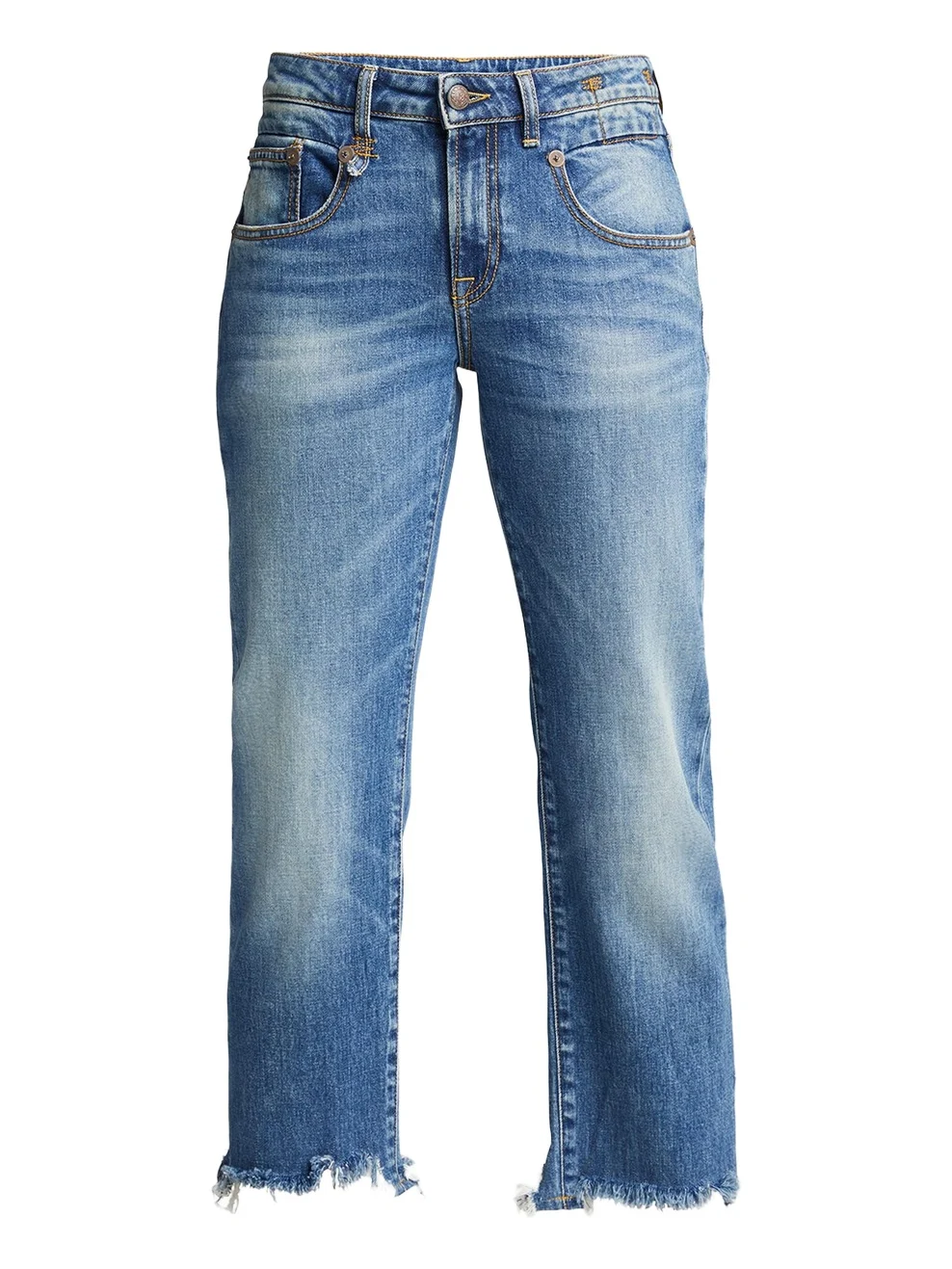 R13 Boy Straight Cropped Jeans w/ Ripped Hem