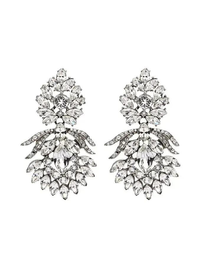 Silver Crystal Peacock Drop Clip-On Earrings Silver Crystal Peacock Drop Clip-On Earrings