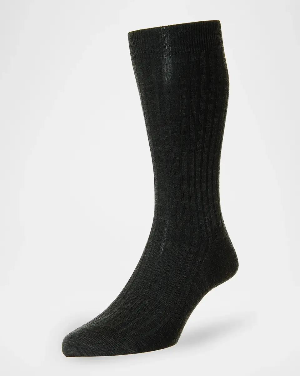 Pantherella Men's Laburnum Ribbed Wool Mid-Calf Socks | Thumbnail 3 Pantherella Men's Laburnum Ribbed Wool Mid-Calf Socks | Thumbnail 3