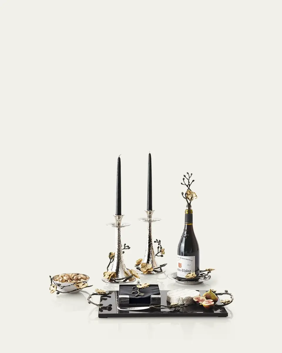 Michael Aram Two Gold Orchid Taper Candleholders | Thumbnail 2