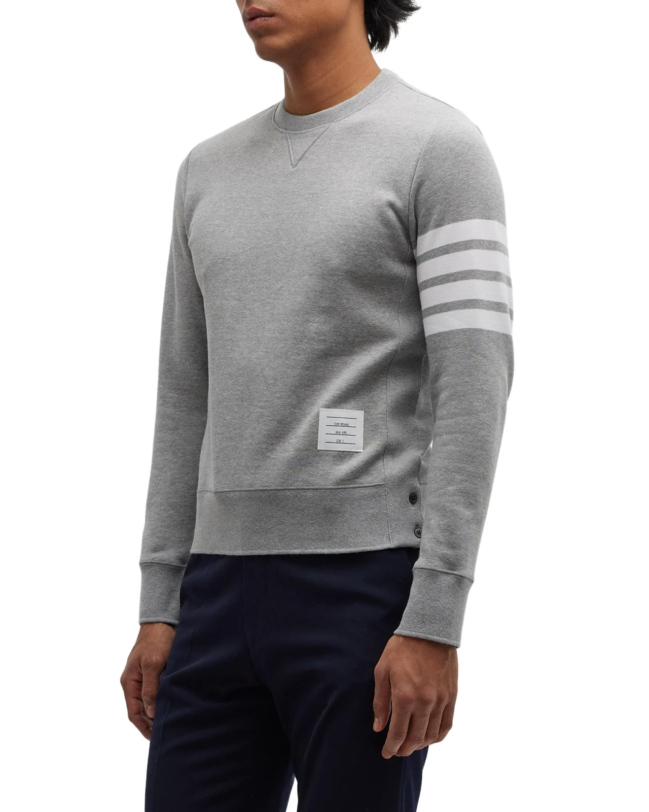 Thom Browne Men's Classic Crewneck Sweatshirt with Striped Sleeve