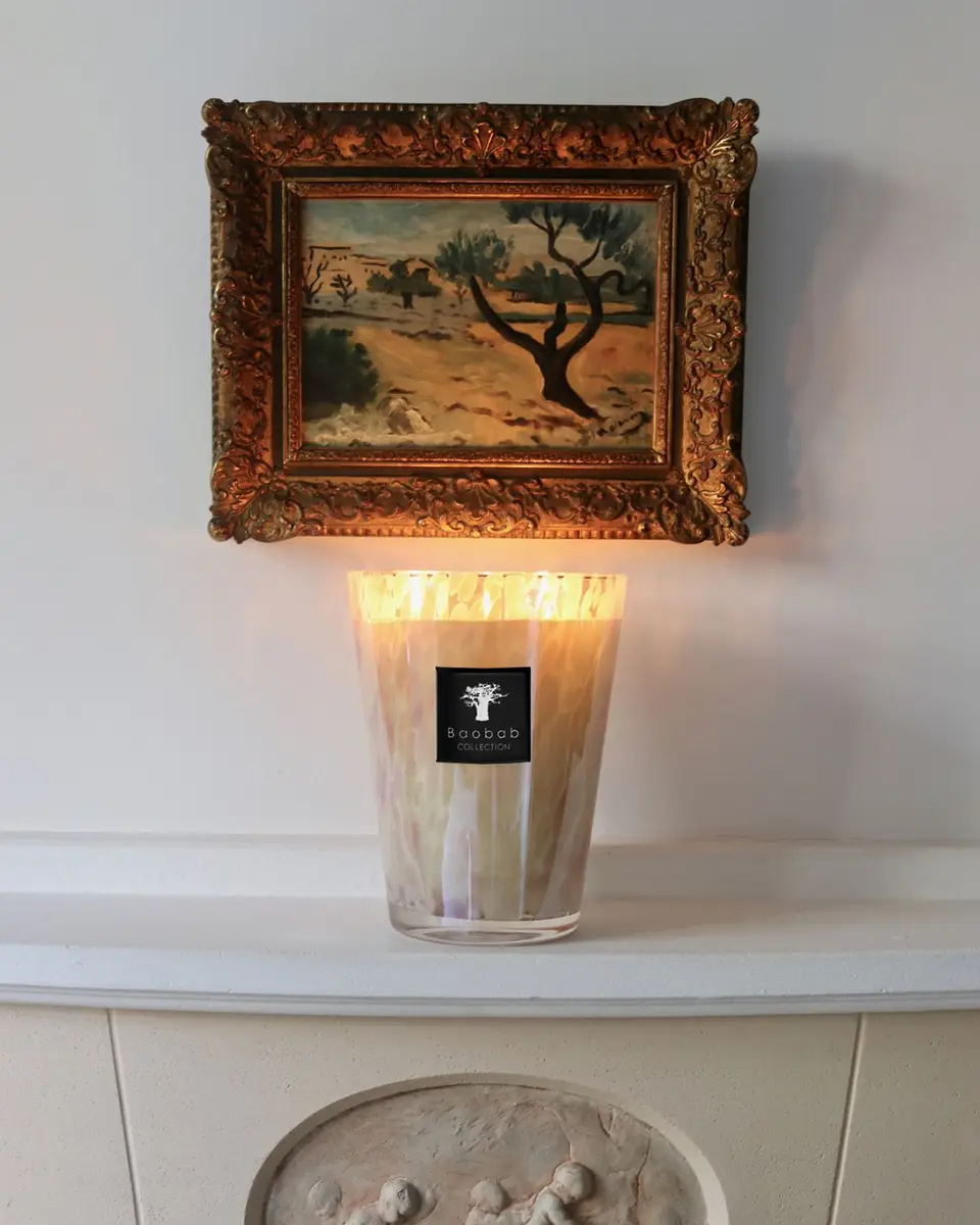 BAOBAB COLLECTION White Pearls Candle, 6.3" | Thumbnail 2