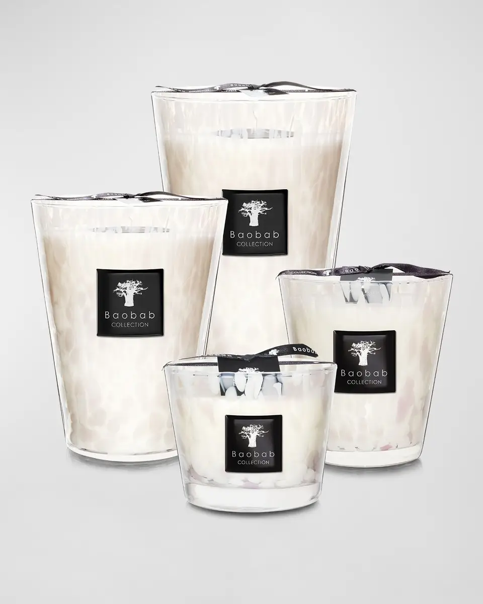 BAOBAB COLLECTION White Pearls Candle, 6.3" | Thumbnail 4