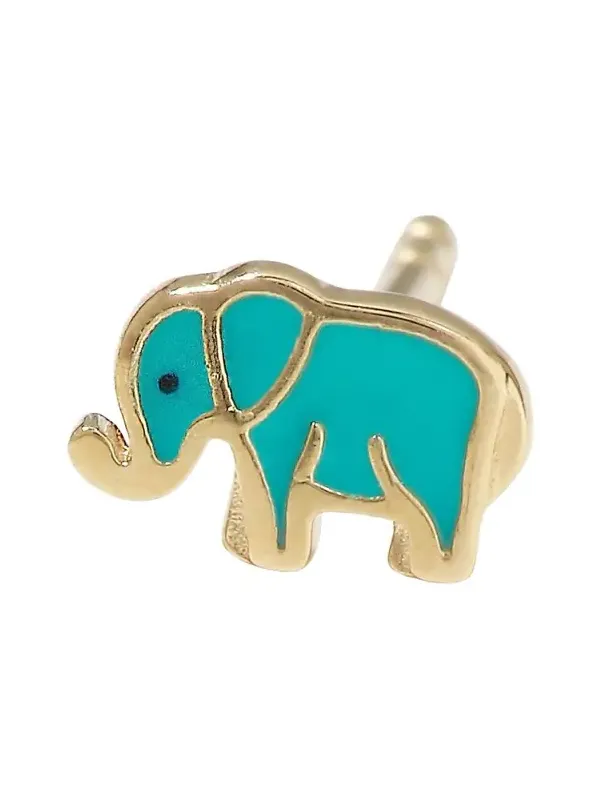 14k Mini Elephant Enamel Single Stud Earring