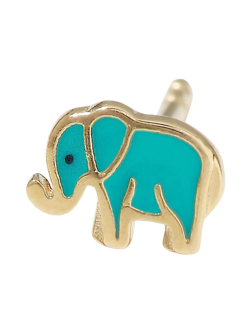 14k Mini Elephant Enamel Single Stud Earring