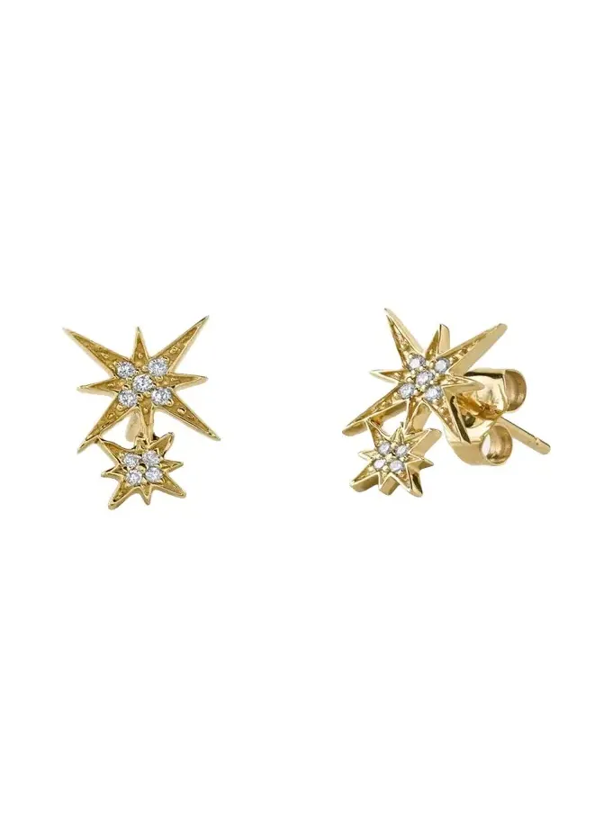 14k Pave Diamond Double Starburst Stud Earring