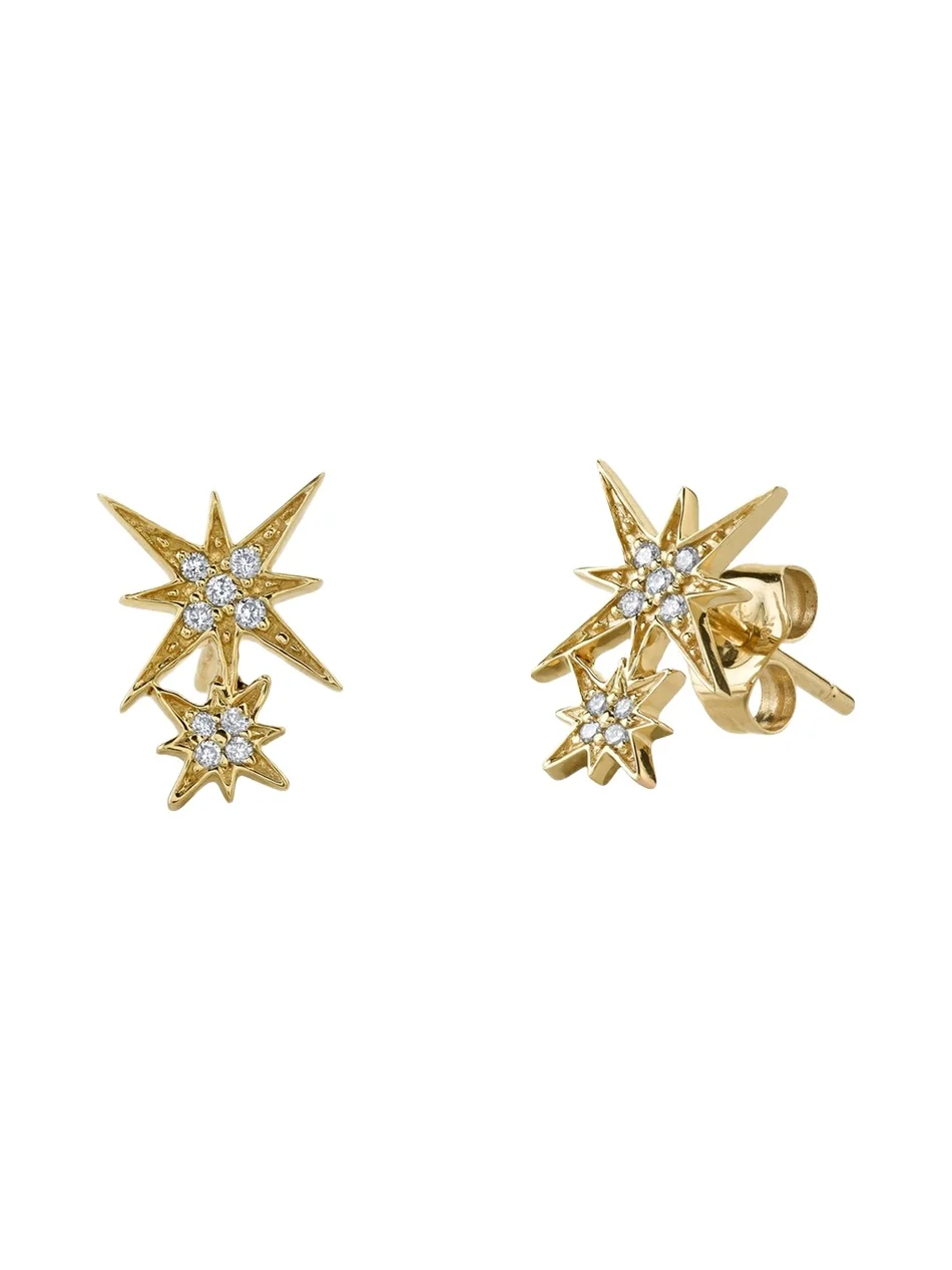 Sydney Evan 14k Pave Diamond Double Starburst Stud Earring