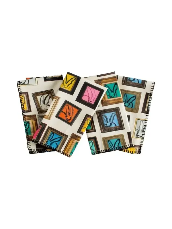 Hunt Slonem Hunts Studio Cotton Dinner Napkins w/ Black Whipstitch, 20"Sq.