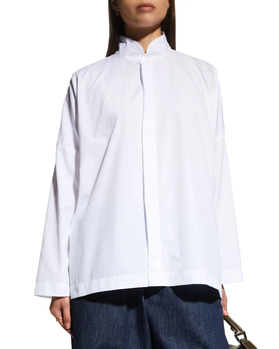 Eskandar Wide Longer-Back Double Stand Collar Shirt (Mid Plus Length) | Thumbnail 3