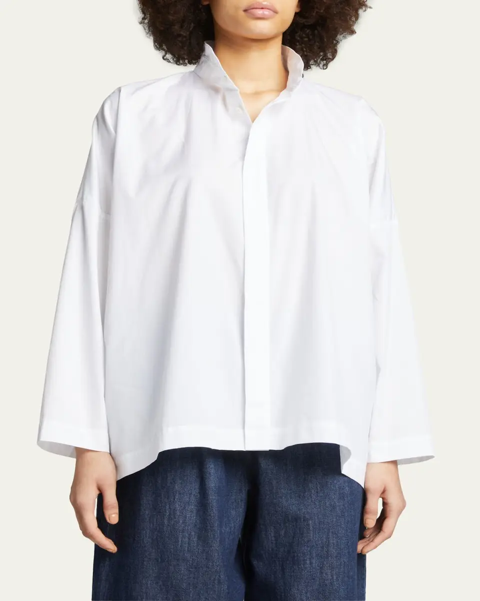 Eskandar Wide Longer-Back Double Stand Collar Shirt (Mid Plus Length) | Thumbnail 8