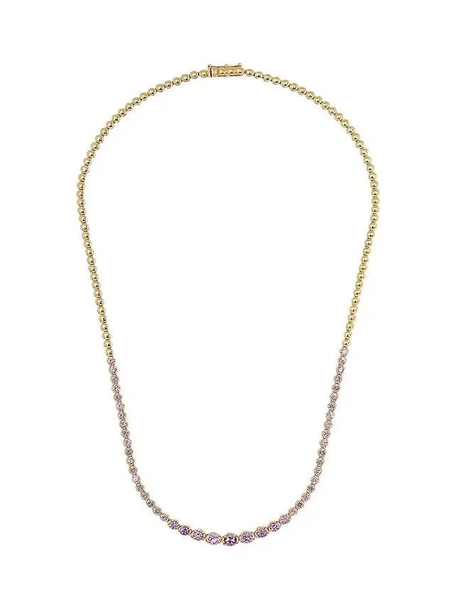 18k Yellow Gold Graduated Pink Sapphire Tennis Necklace 18k Yellow Gold Graduated Pink Sapphire Tennis Necklace