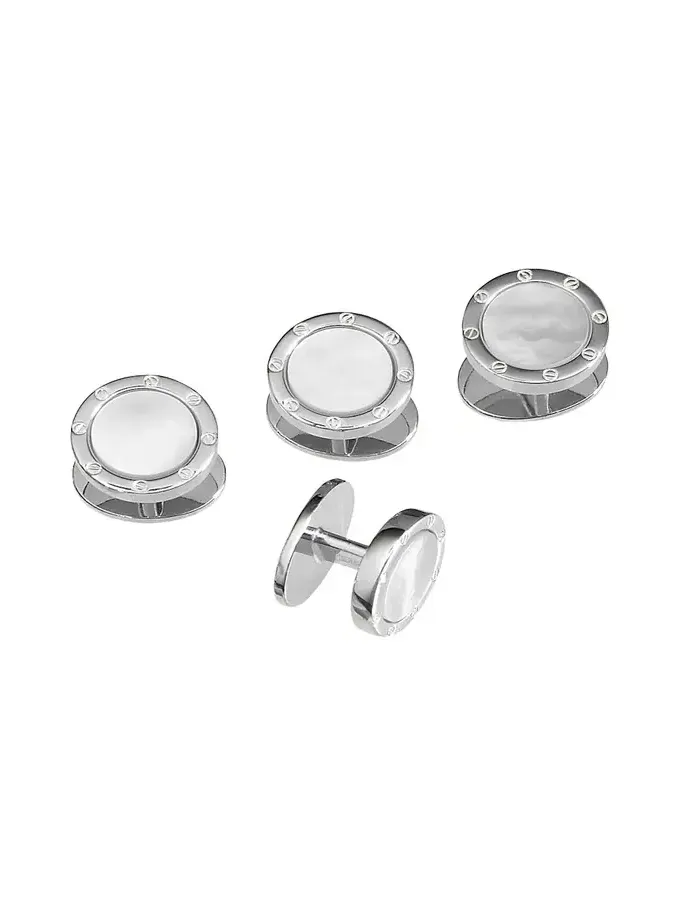 Men's Round Mother-of-Pearl Screw Shirt Studs