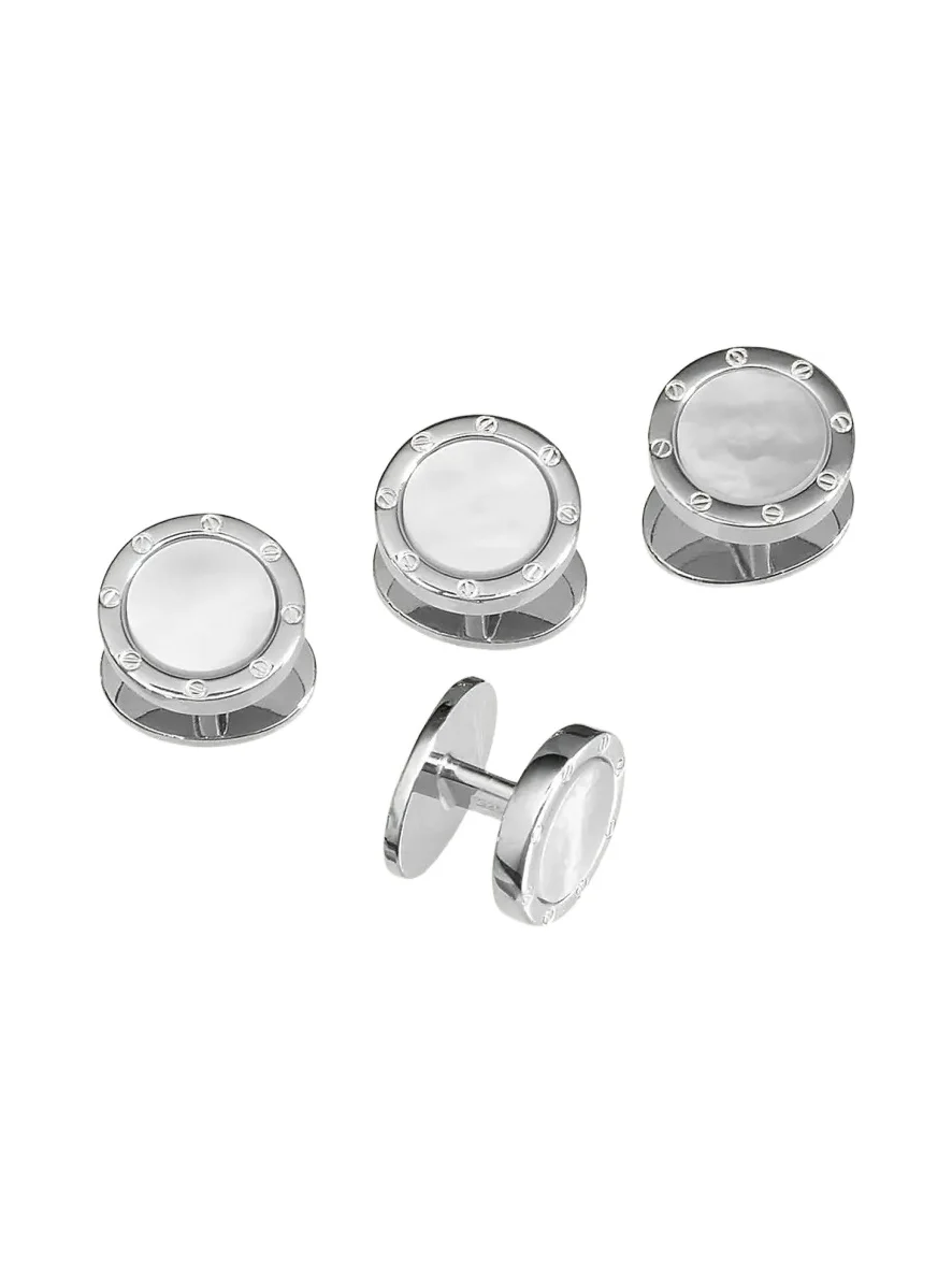 Men's Round Mother-of-Pearl Screw Shirt Studs