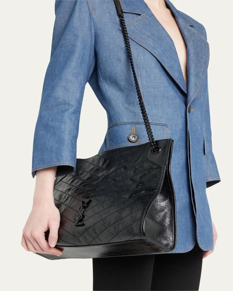 Saint Laurent Niki Medium YSL Shopper Tote Bag in Crinkled Leather | Thumbnail 2 Saint Laurent Niki Medium YSL Shopper Tote Bag in Crinkled Leather | Thumbnail 2