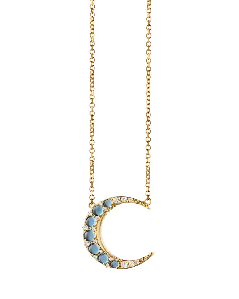 Mini Crescent Moon Necklace with White Diamonds Mini Crescent Moon Necklace with White Diamonds