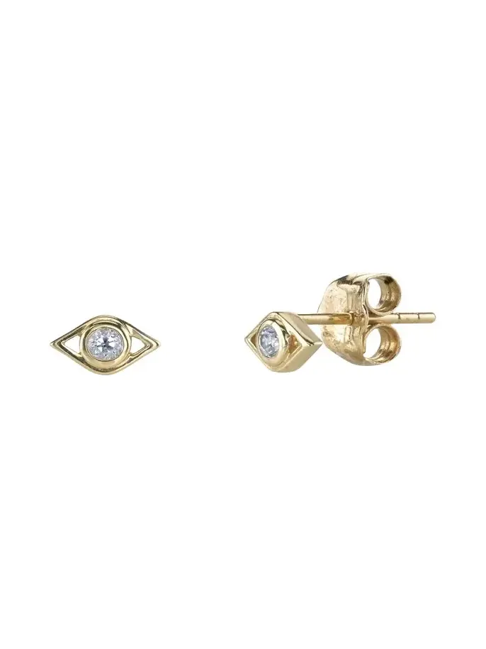 14k Diamond Evil Eye Stud Earring, Single 14k Diamond Evil Eye Stud Earring, Single