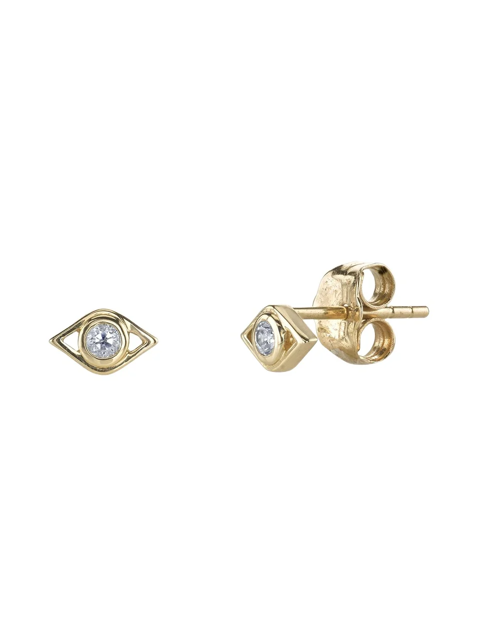 14k Diamond Evil Eye Stud Earring, Single 14k Diamond Evil Eye Stud Earring, Single
