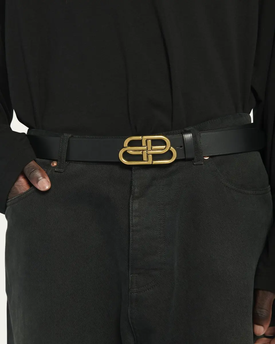 Balenciaga Men's BB-Buckle Leather Belt | Thumbnail 2