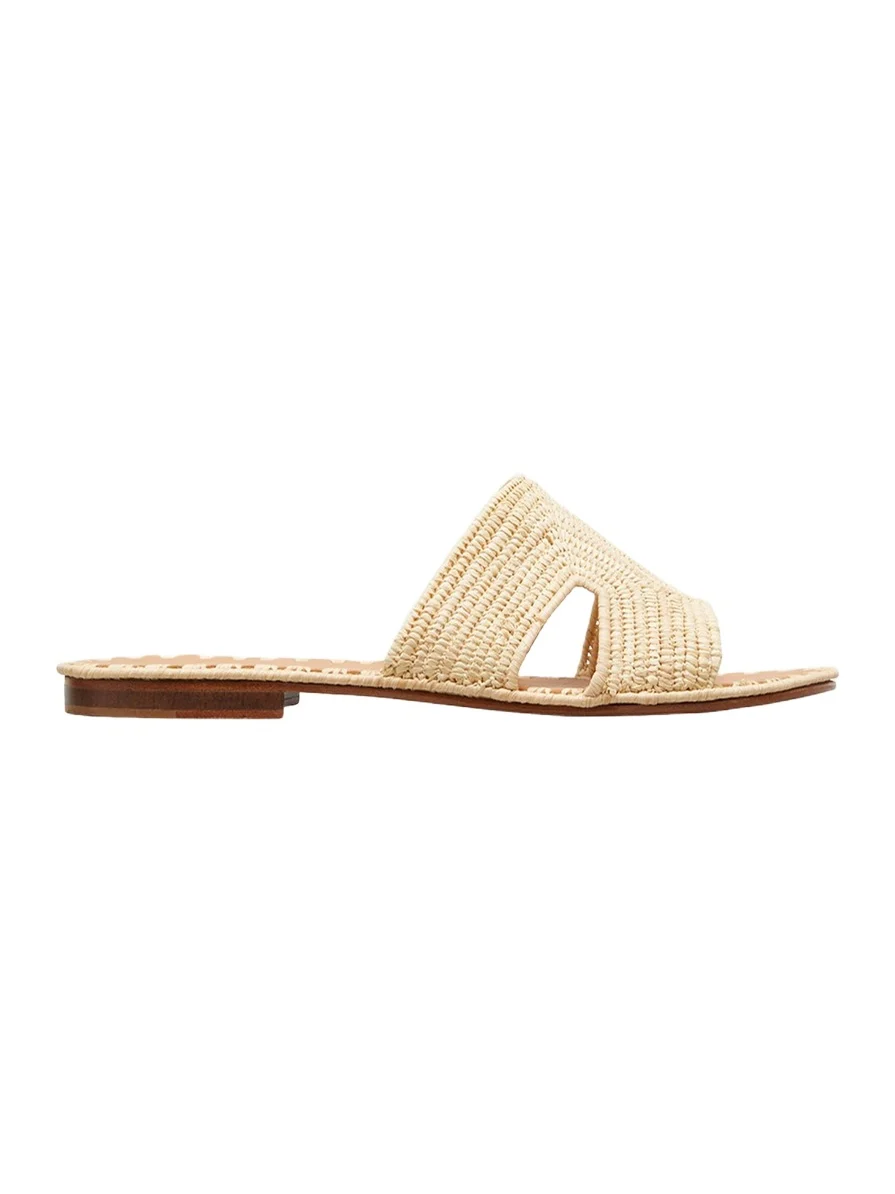 CARRIE FORBES Cuadro Raffia Flat Slide Sandals