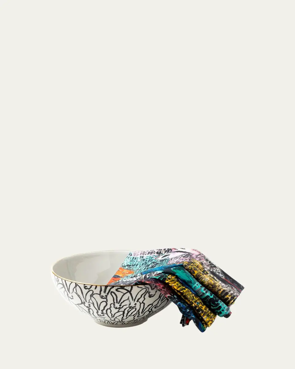 Hunt Slonem Rabbit Run Serving Bowl with Gold Rim | Thumbnail 2